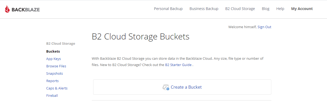 Click image to go to create bucket page on BackBlaze B2